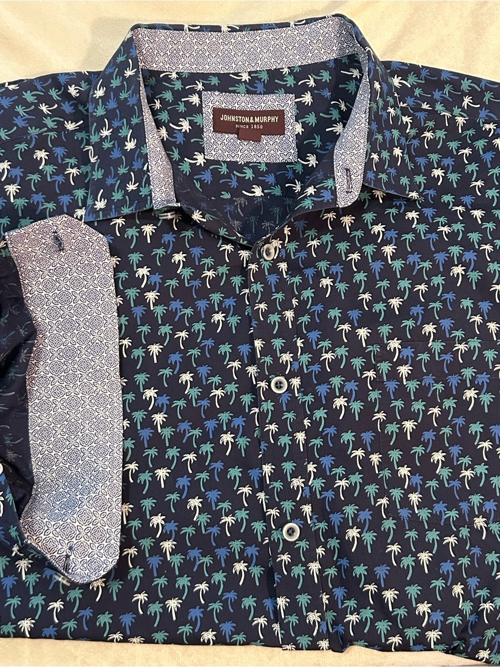Johnston Murphy Shirt Mens XXL Palm Tree Tropical Hawaiian Cotton Long Sleeve